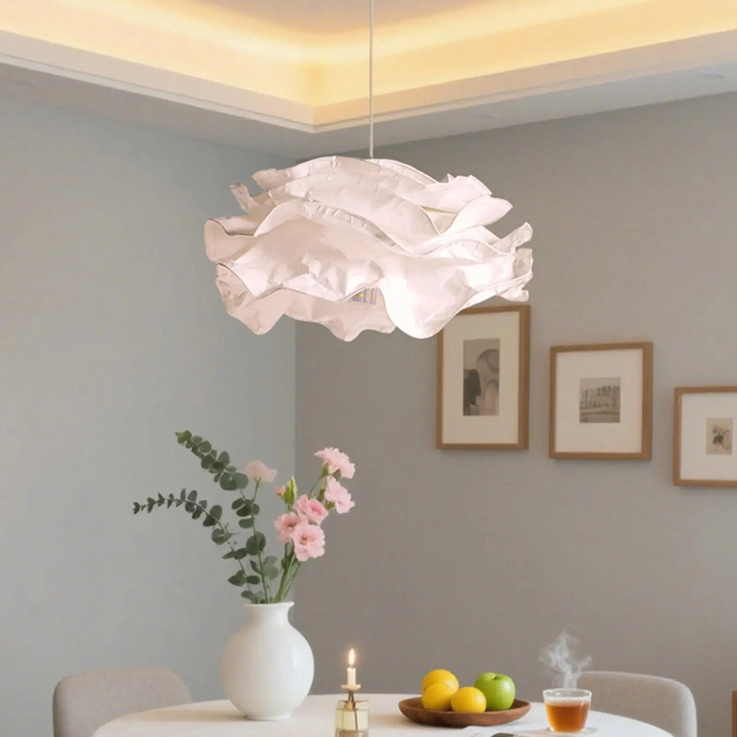 Abat-jour suspension blanc ondulé en papier – Design sculptural