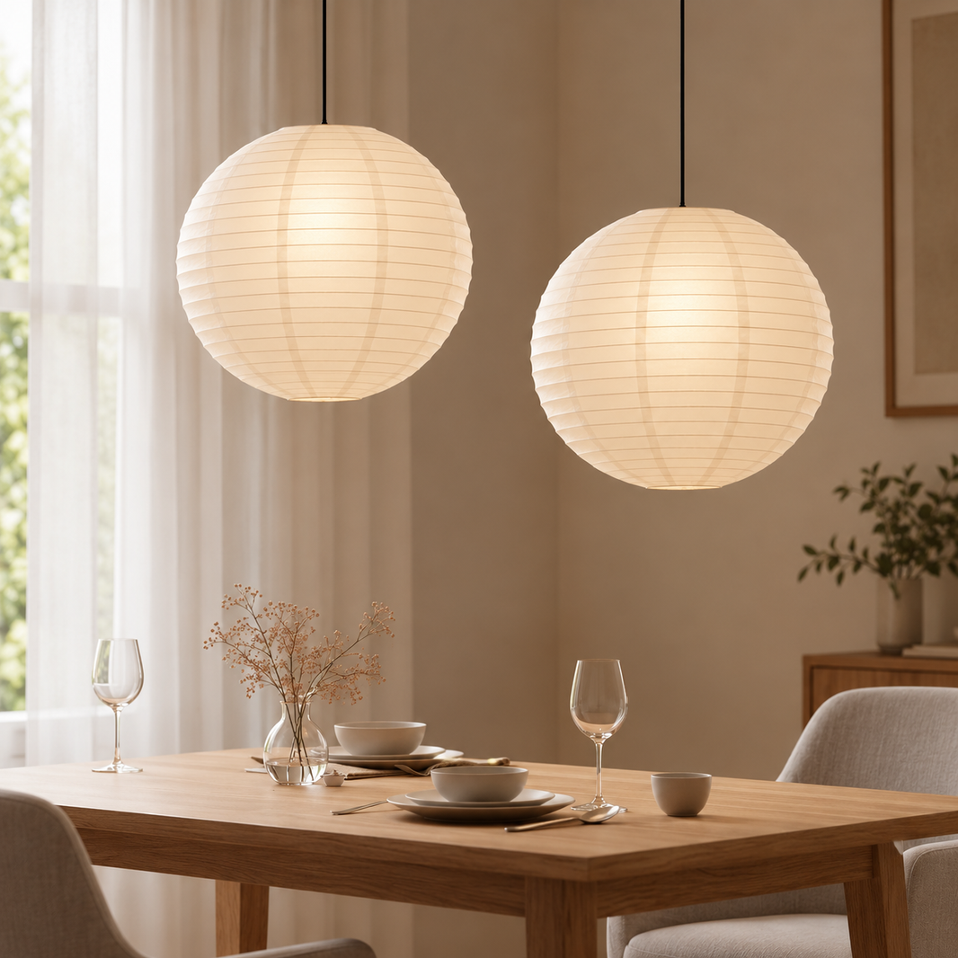 Lot de 2 Lanternes Papier Blancs Suspendues