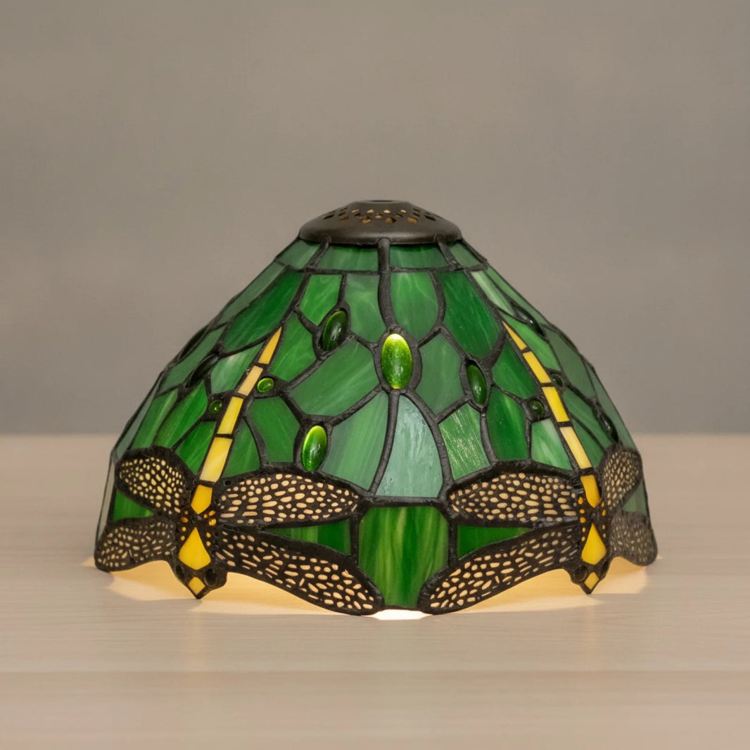 Abat-jour Libellule Verre Teinté Vert 20,3cm
