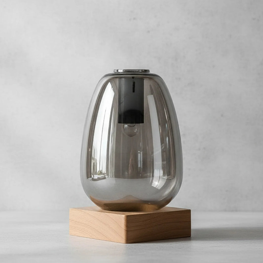 Abat-jour Ovale Verre Nervuré Gris Fumé
