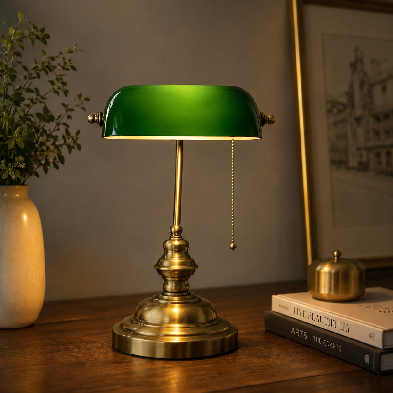 Abat-jour Rétro Vert Verre Ambiance Antique