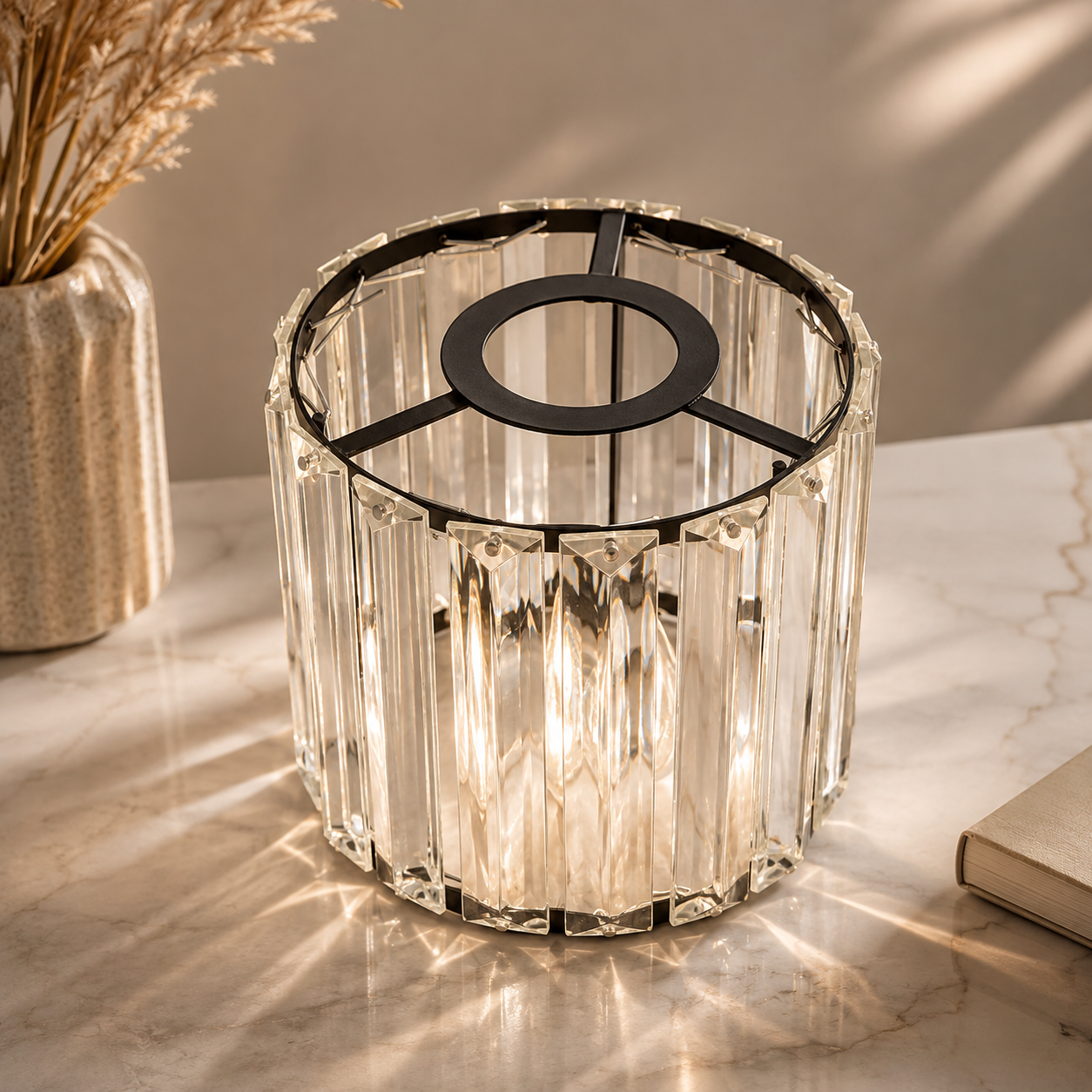 Abat-jour Cristal Facetté Cylindrique Moderne
