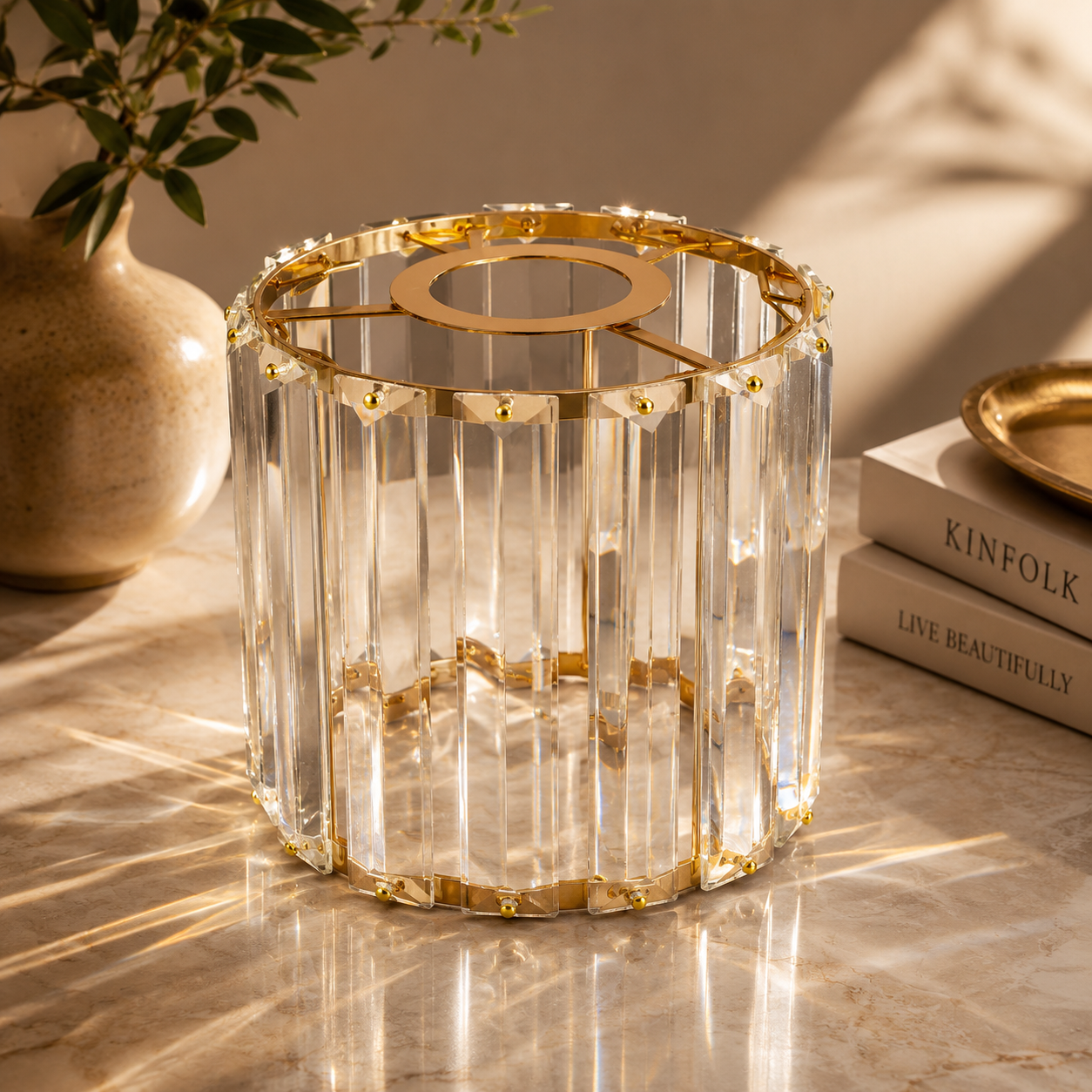 Abat-jour Cristal Facetté Cylindrique Moderne