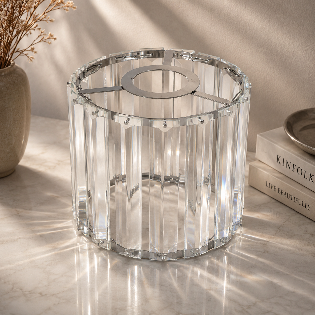 Abat-jour Cristal Facetté Cylindrique Moderne