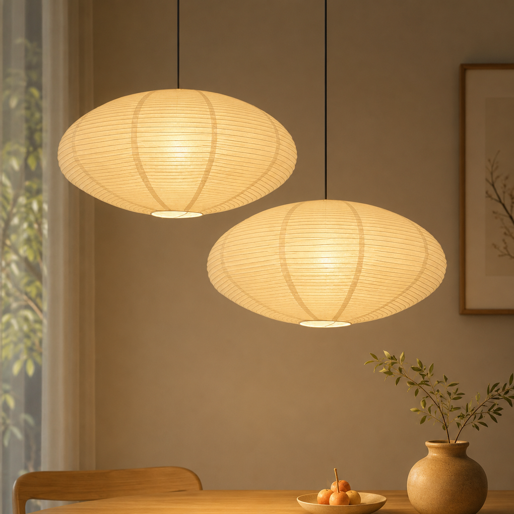 Lot 2 Abat-Jour Ovale Blanc Papier Style Lanterne Chinoise