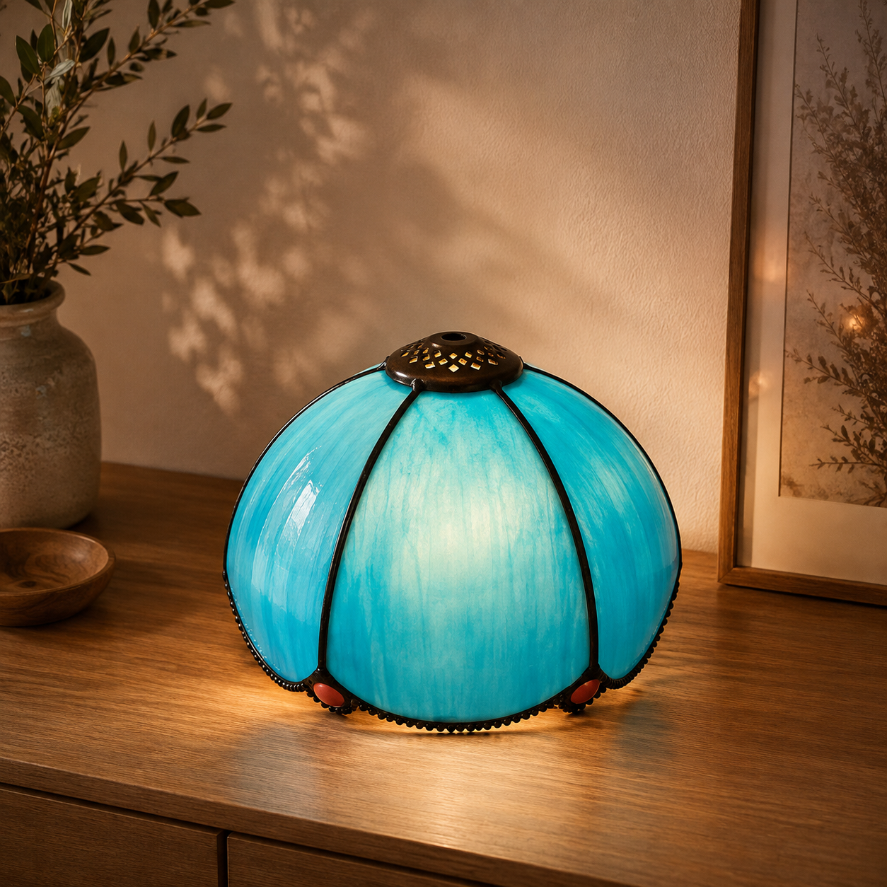 Abat-jour Style Tiffany 20cm Bleu ou Jaune
