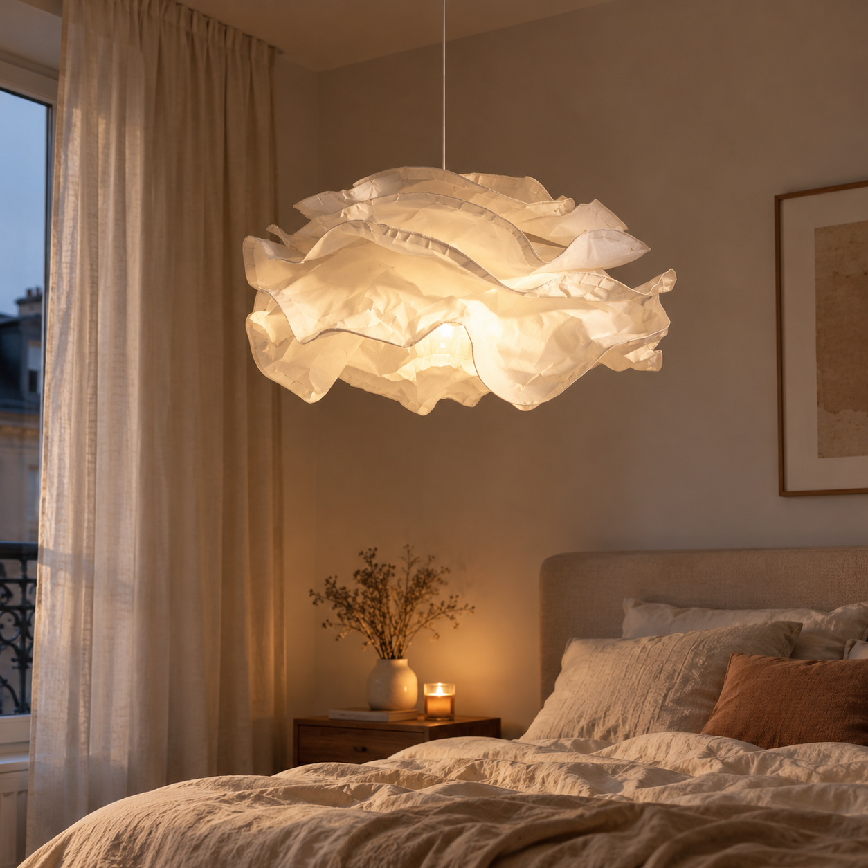 Abat-jour suspension blanc ondulé en papier – Design sculptural