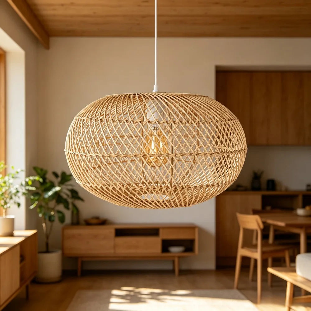 Suspension en Rotin Naturel Tressé – Élégance Japandi