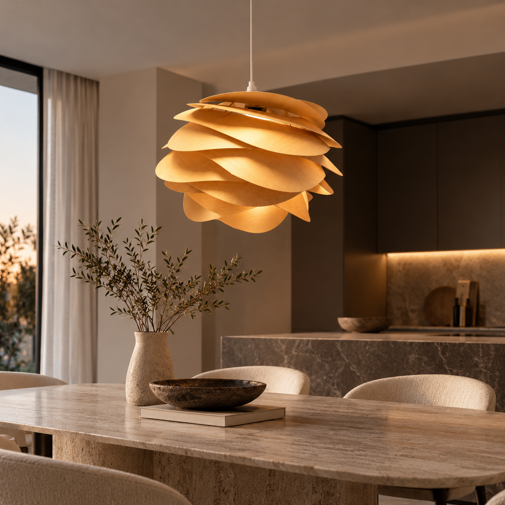 Abat-jour en bois naturel – Design pétales sculptural