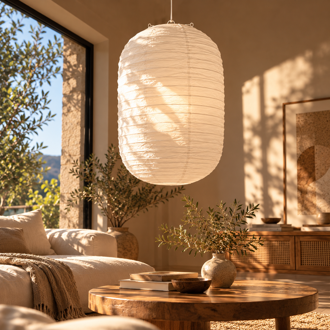 Abat-jour Japonais en Papier Blanc – Suspension Cylindrique