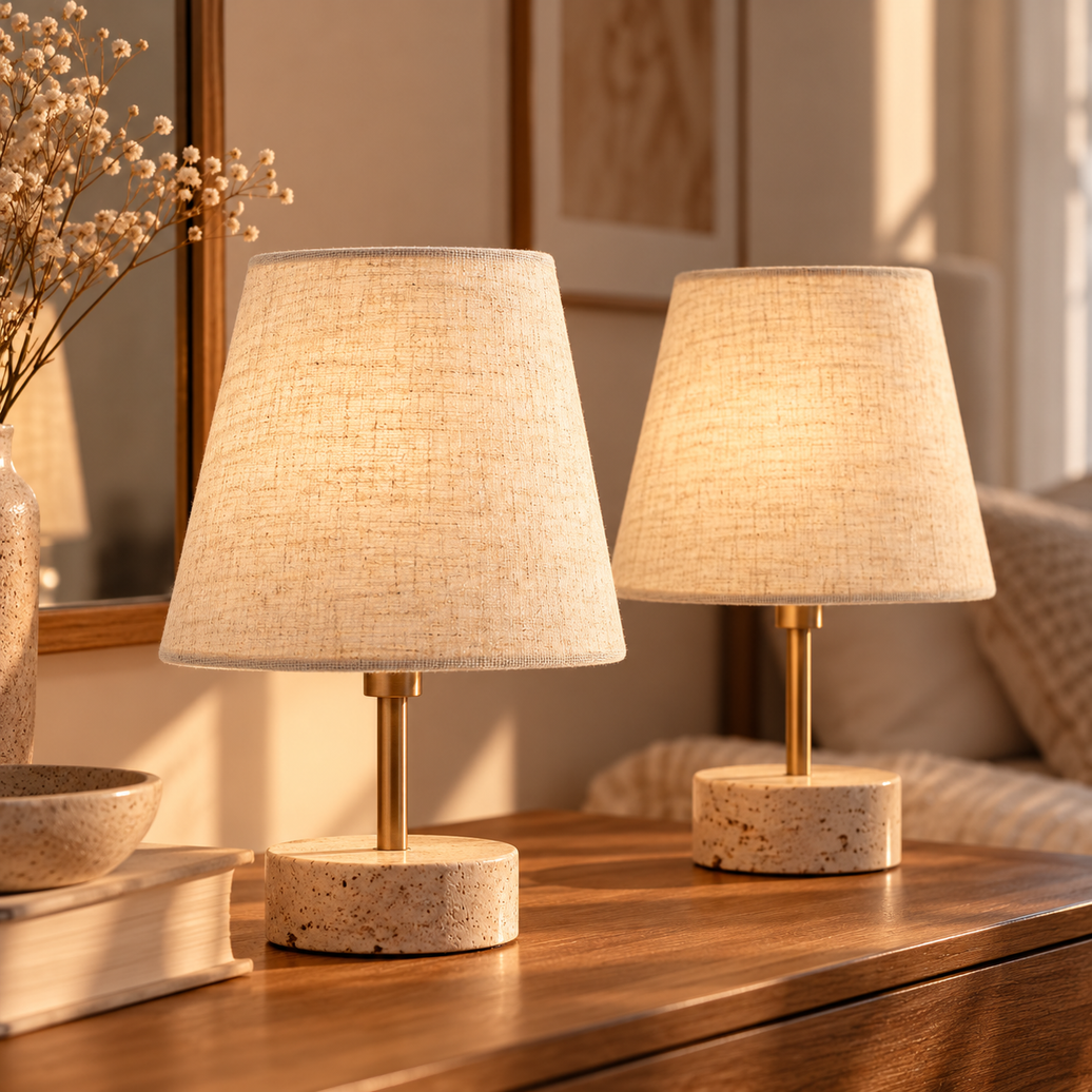 Lot de 2 Abat-jour en Lin Beige – Forme Conique pour Lampe de Table