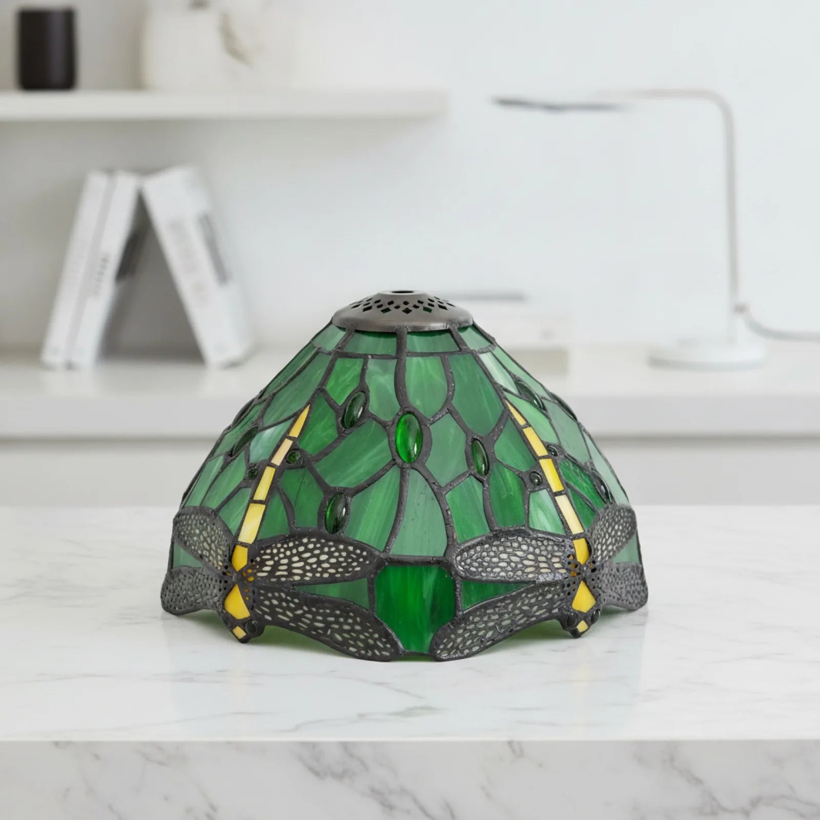 Abat-jour Libellule Verre Teinté Vert 20,3cm