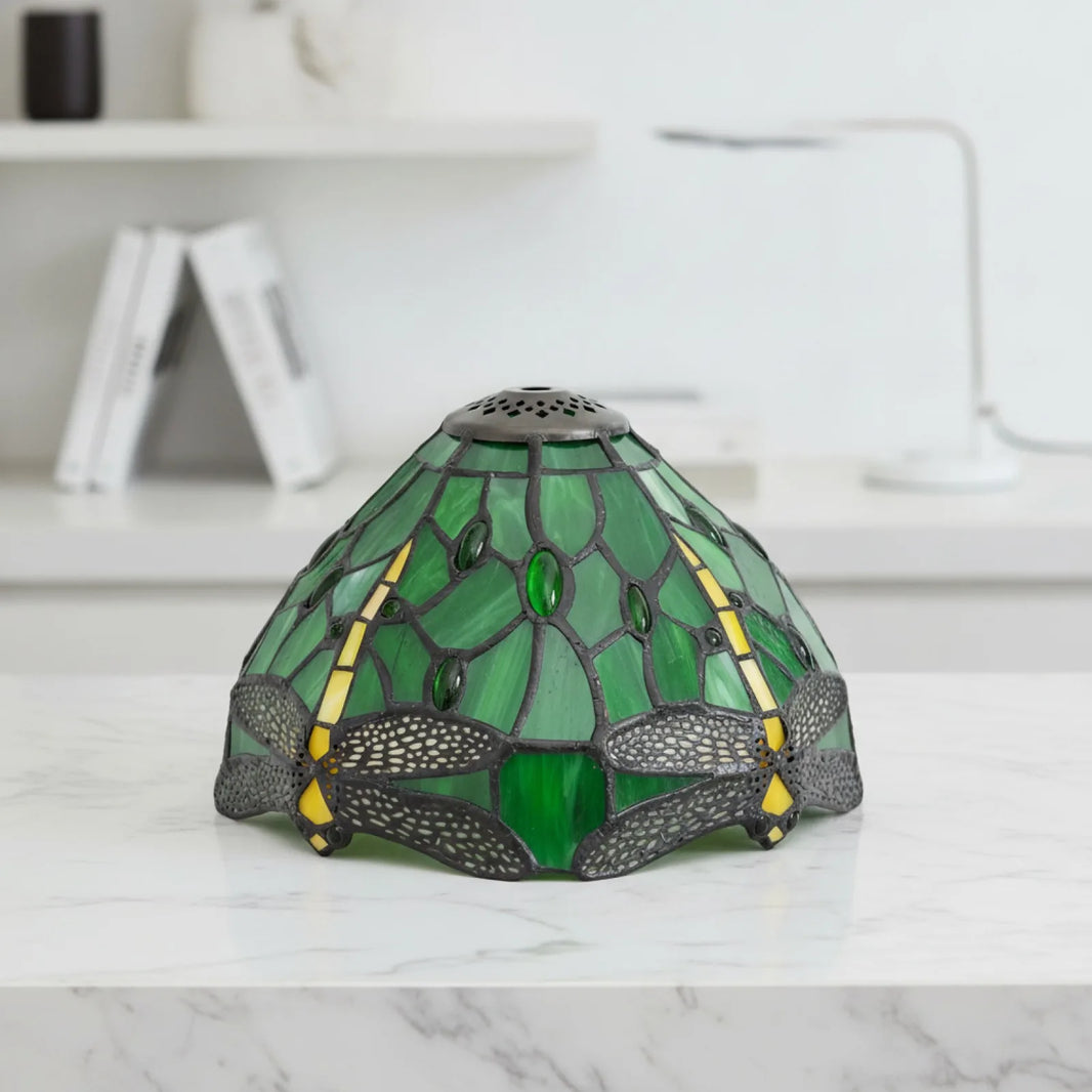 Abat-jour Libellule Verre Teinté Vert 20,3cm