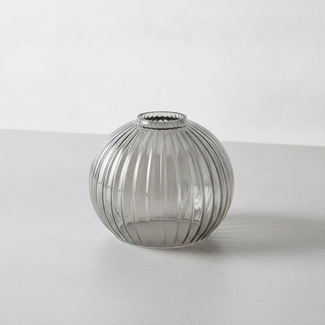 Abat-jour Sphérique Verre Nervuré Gris Fumé