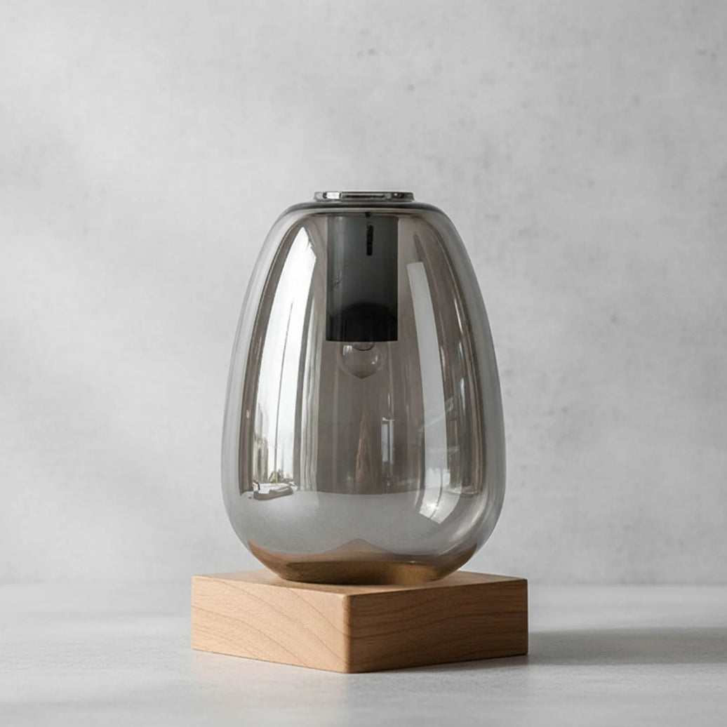 Abat-jour Ovale Verre Nervuré Gris Fumé