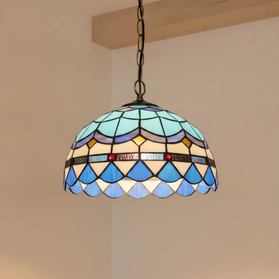 Abat-Jour Vitrail Baroque Méditerranéen Bleu Claire