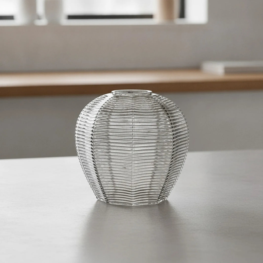 Abat-jour Ovoïde Verre Gris Fumé Nervuré