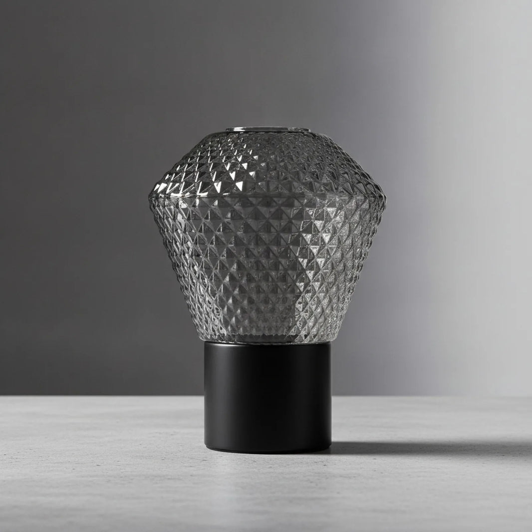 Abat-jour Géométrique Verre Nervuré Gris Fumé
