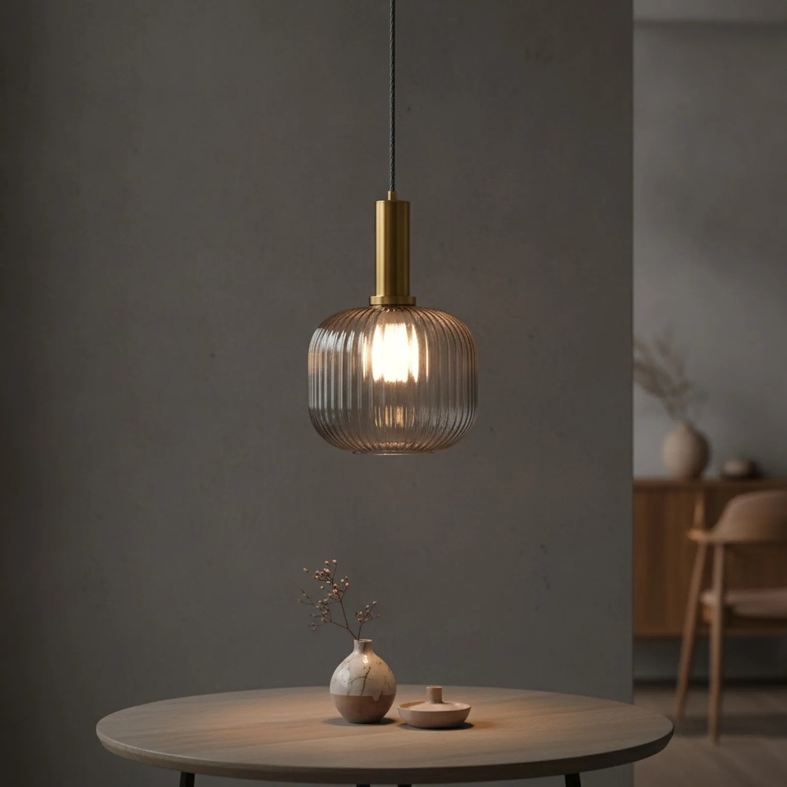 Lampe Suspendue Design Verre Gris Fumé E27