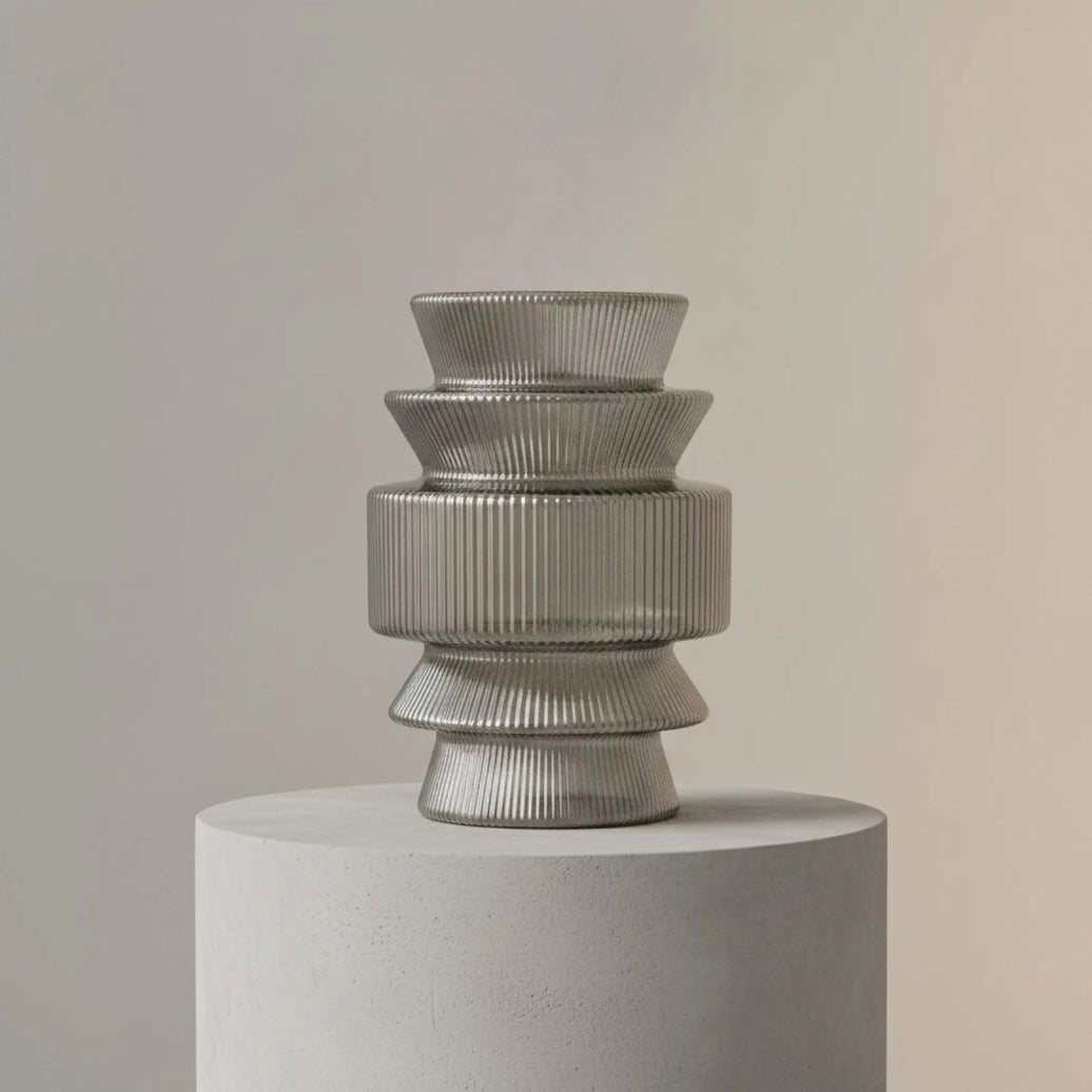 Abat-jour Verre Nervuré Forme Pagode Gris Fumé