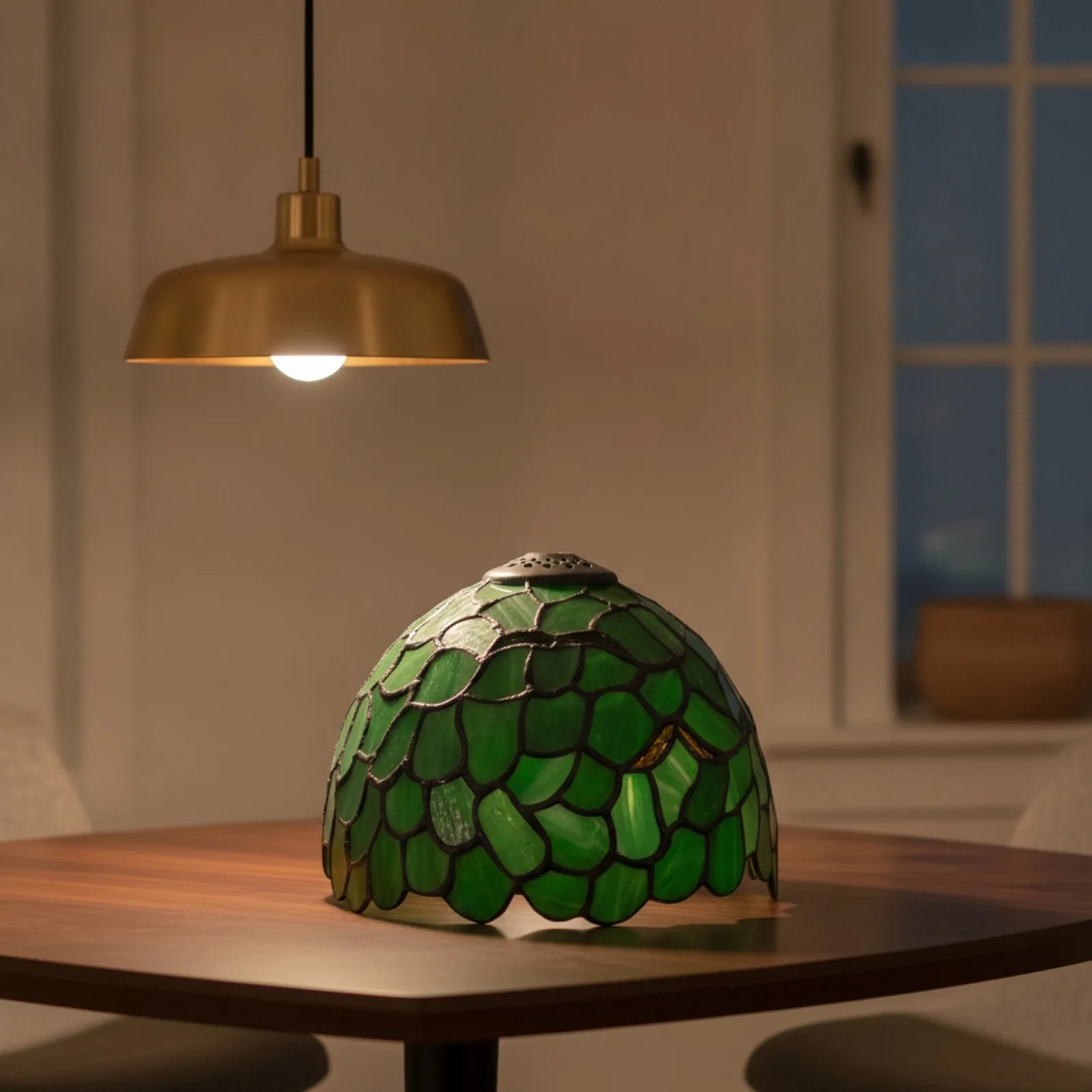 Abat-jour Feuille d'Érable Verre Teinté Vert 8"