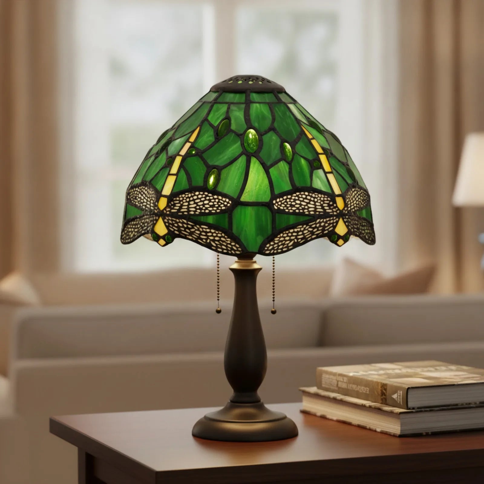 Abat-jour Libellule Verre Teinté Vert 20,3cm
