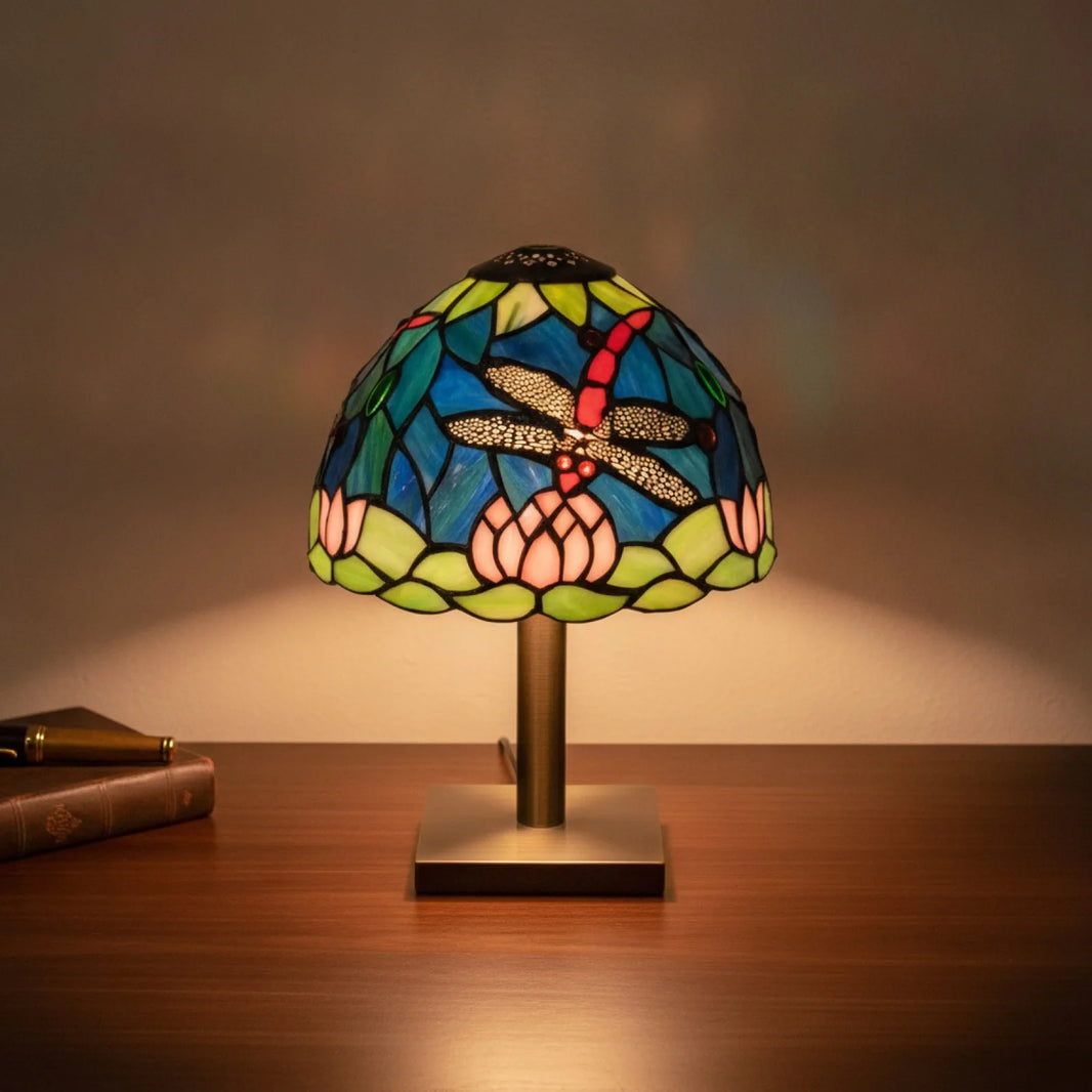 Abat-jour Libellule Bleu Verre Teinté 20,3cm