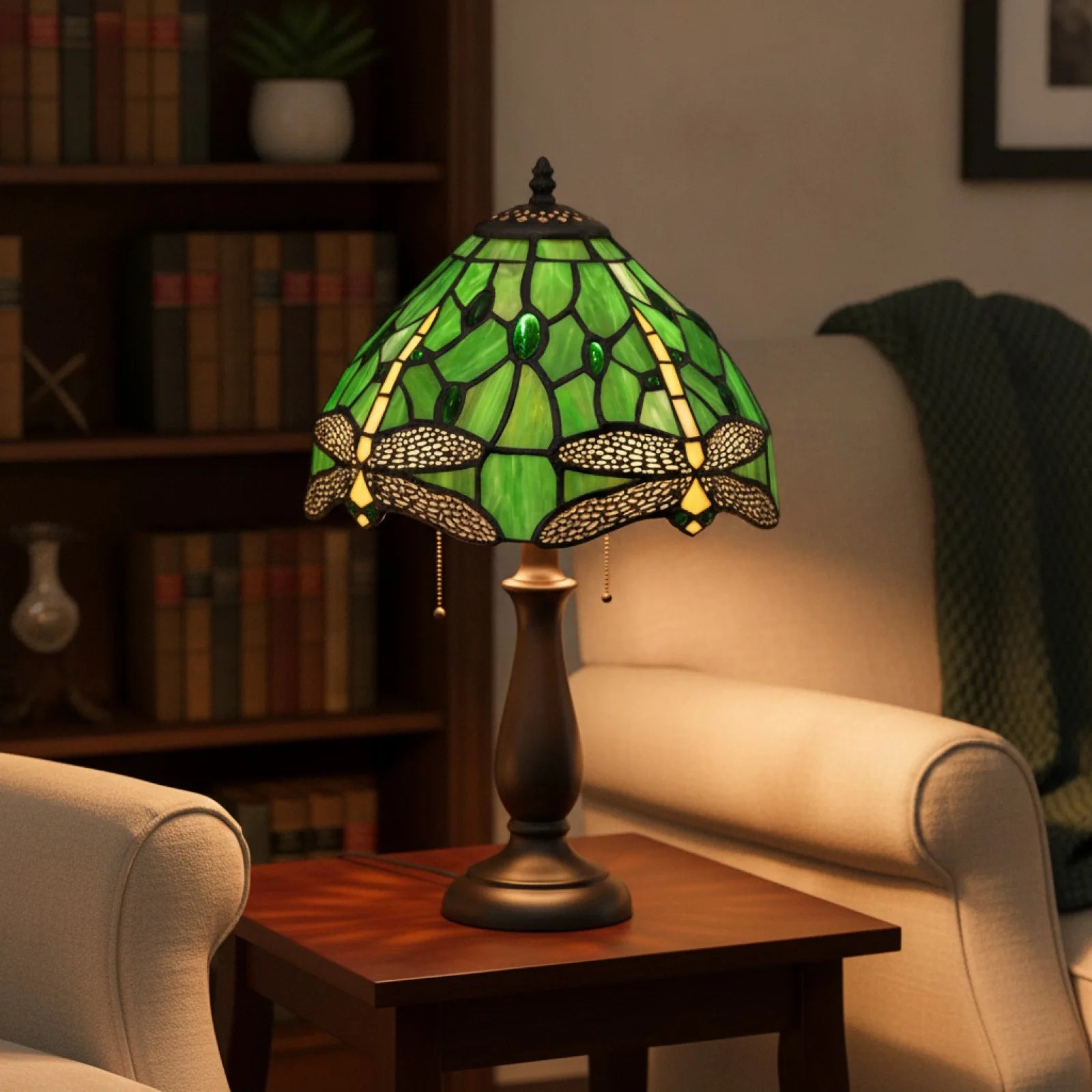 Abat-jour Libellule Verre Teinté Vert 20,3cm