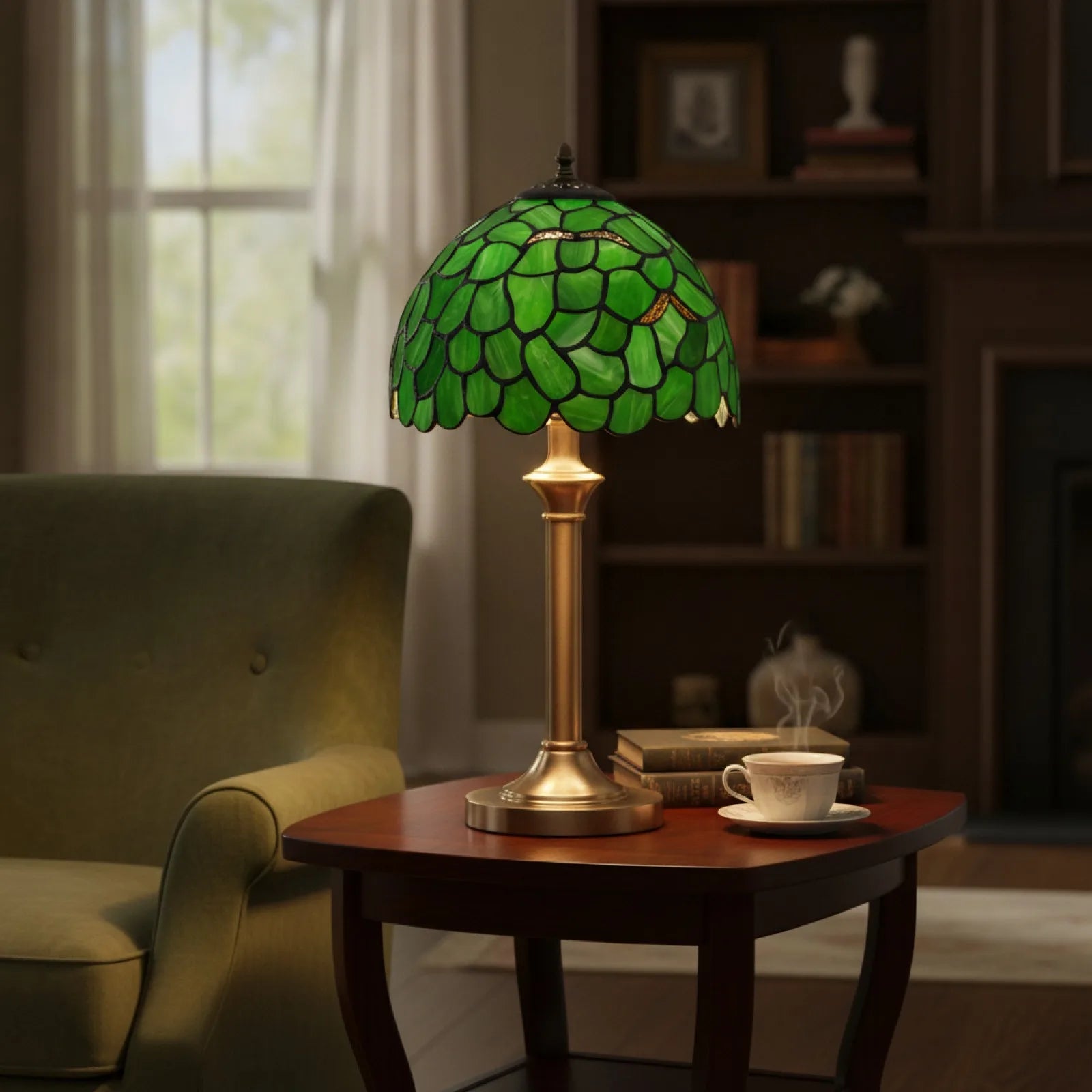 Abat-jour Feuille d'Érable Verre Teinté Vert 8"