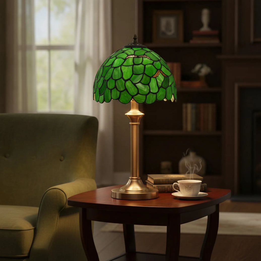 Abat-jour Feuille d'Érable Verre Teinté Vert 8"