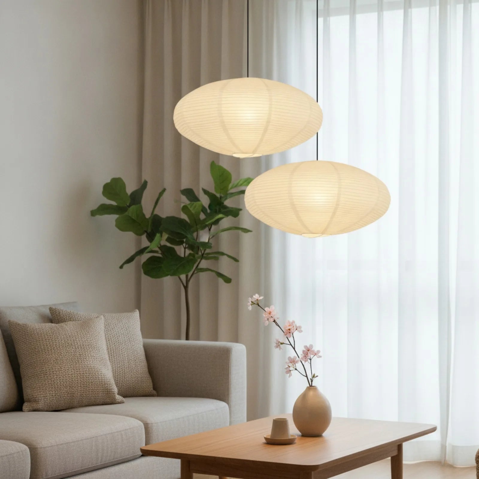 Lot 2 Abat-Jour Ovale Blanc Papier Style Lanterne Chinoise