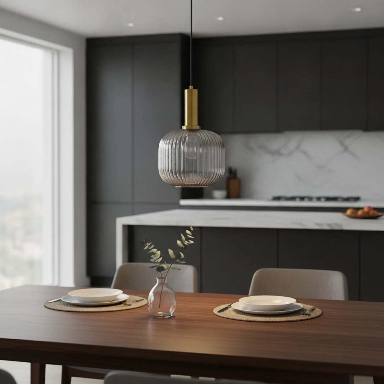 Lampe Suspendue Design Verre Gris Fumé E27