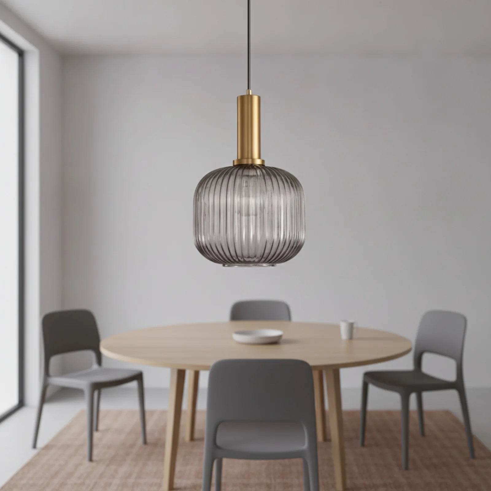 Lampe Suspendue Design Verre Gris Fumé E27
