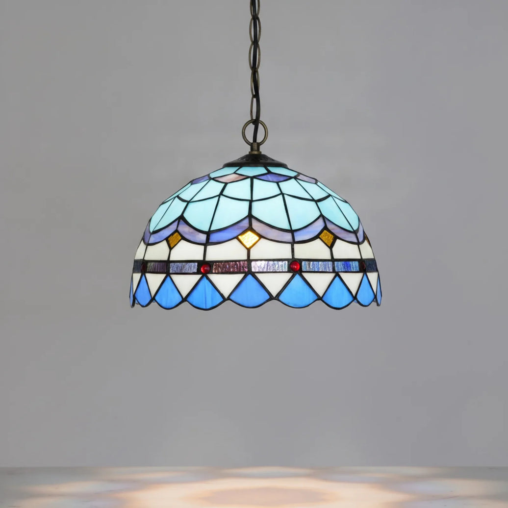 Abat-Jour Vitrail Baroque Méditerranéen Bleu Claire