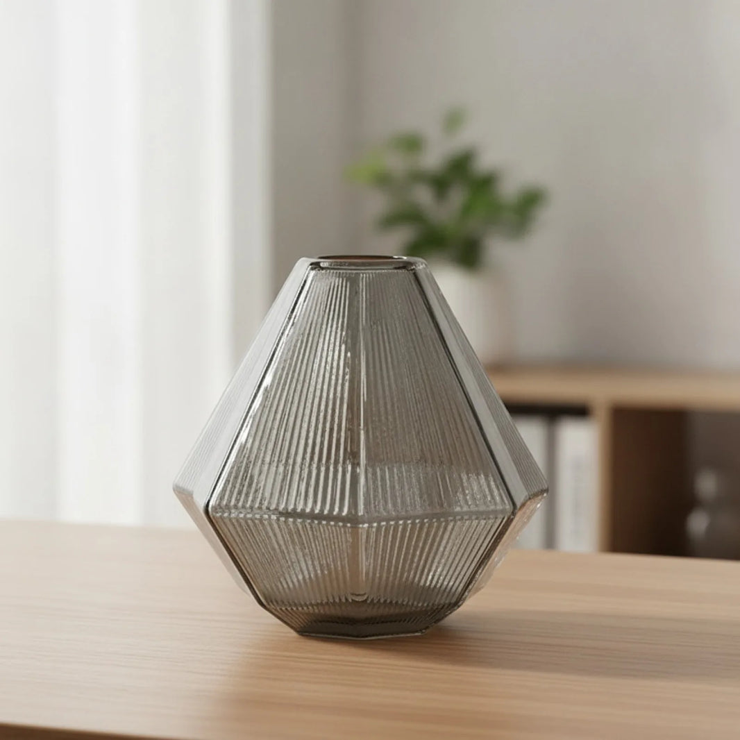 Abat-jour Forme Diamant Verre Nervuré Gris Fumé