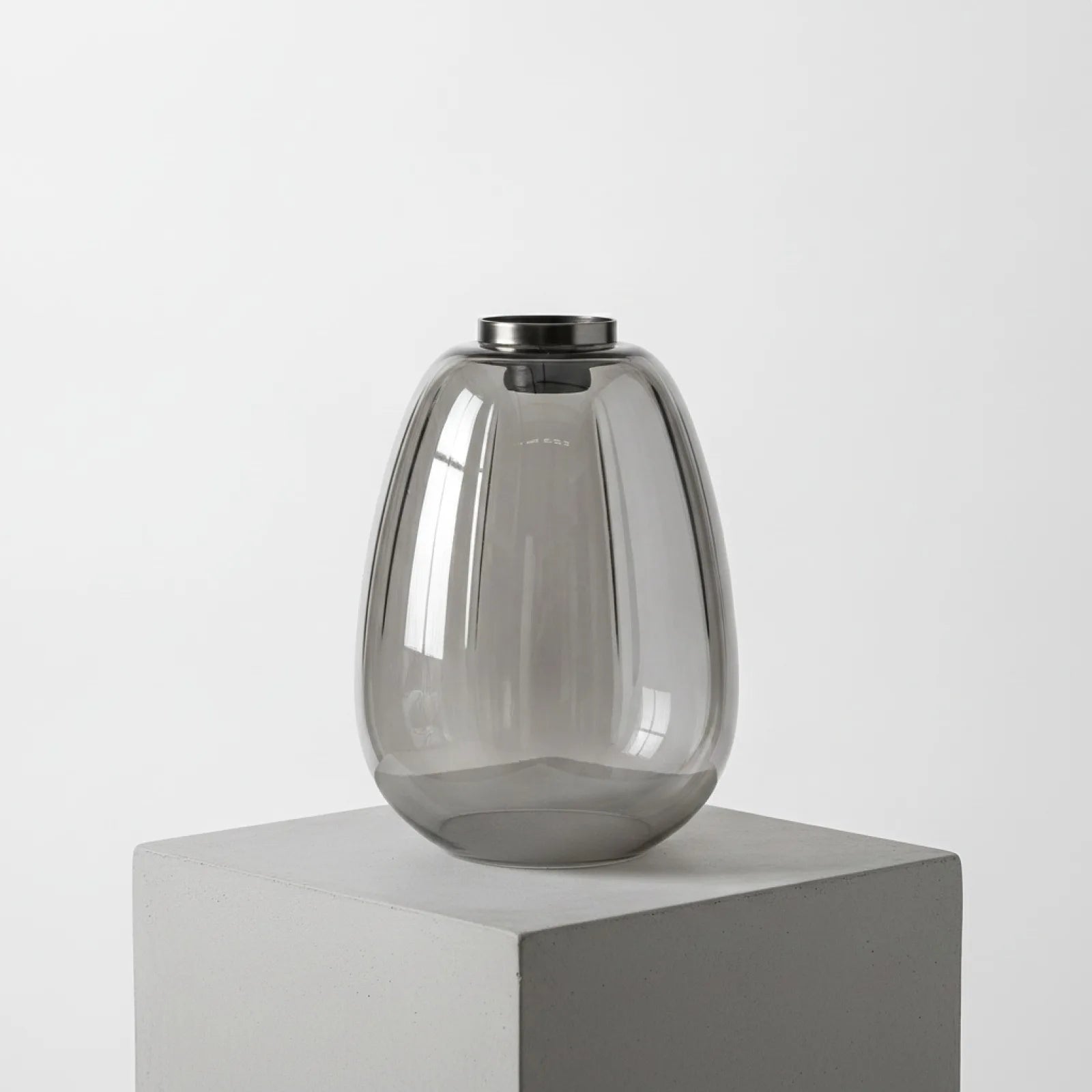 Abat-jour Ovale Verre Nervuré Gris Fumé